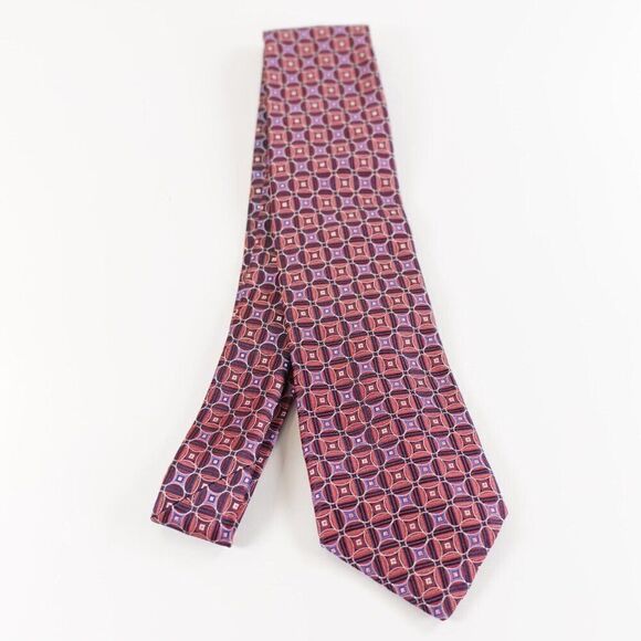 Hart Schaffner Marx Red Blue Geometric Woven Silk‎ Tie - Picture 6 of 6